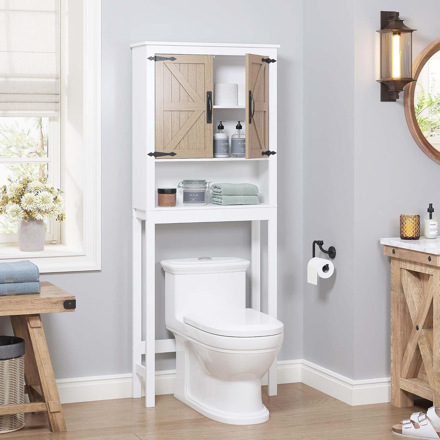 Spirich Home Bathroom Shelf Over The Toilet, Bathroom Cabinet Organizer Over Toilet, Space Saver Cabinet Storage (White)