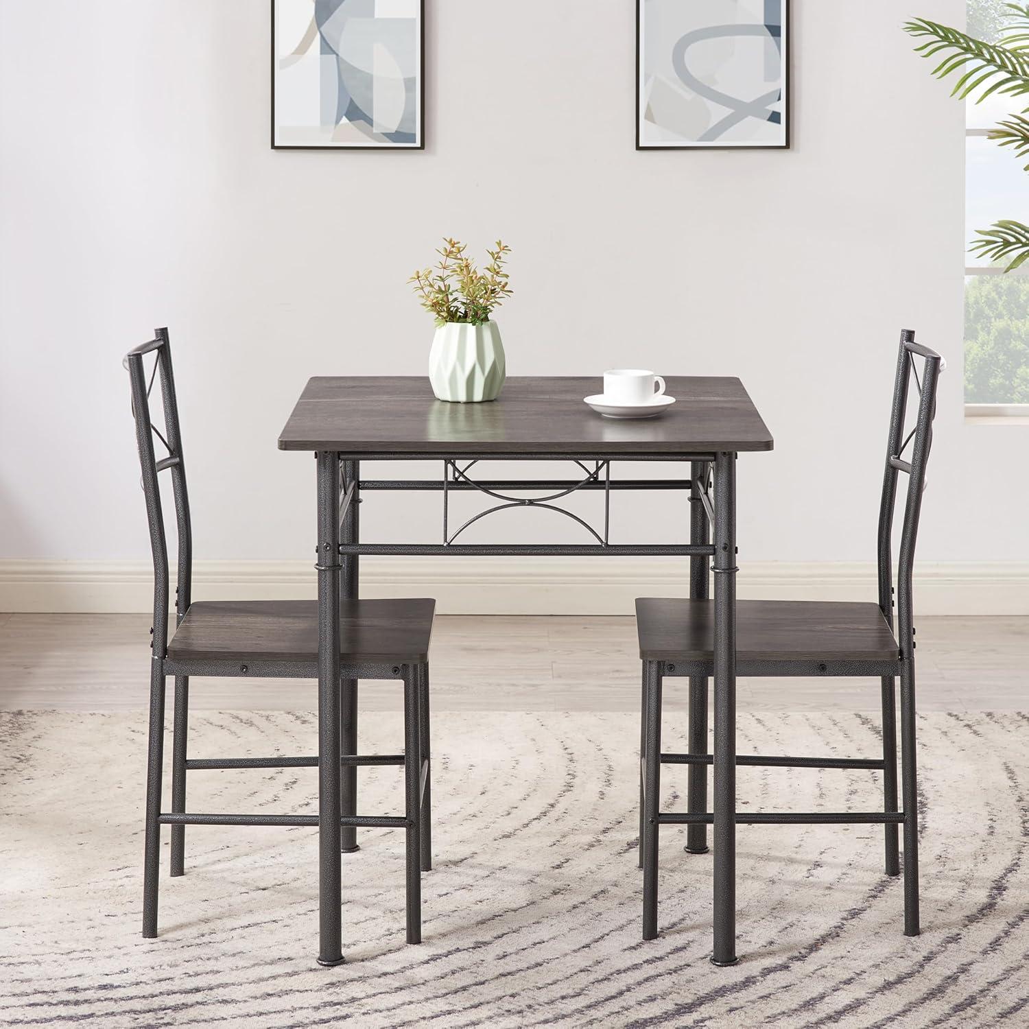 Gray Metal and Wood 3-Piece Square Dining Set