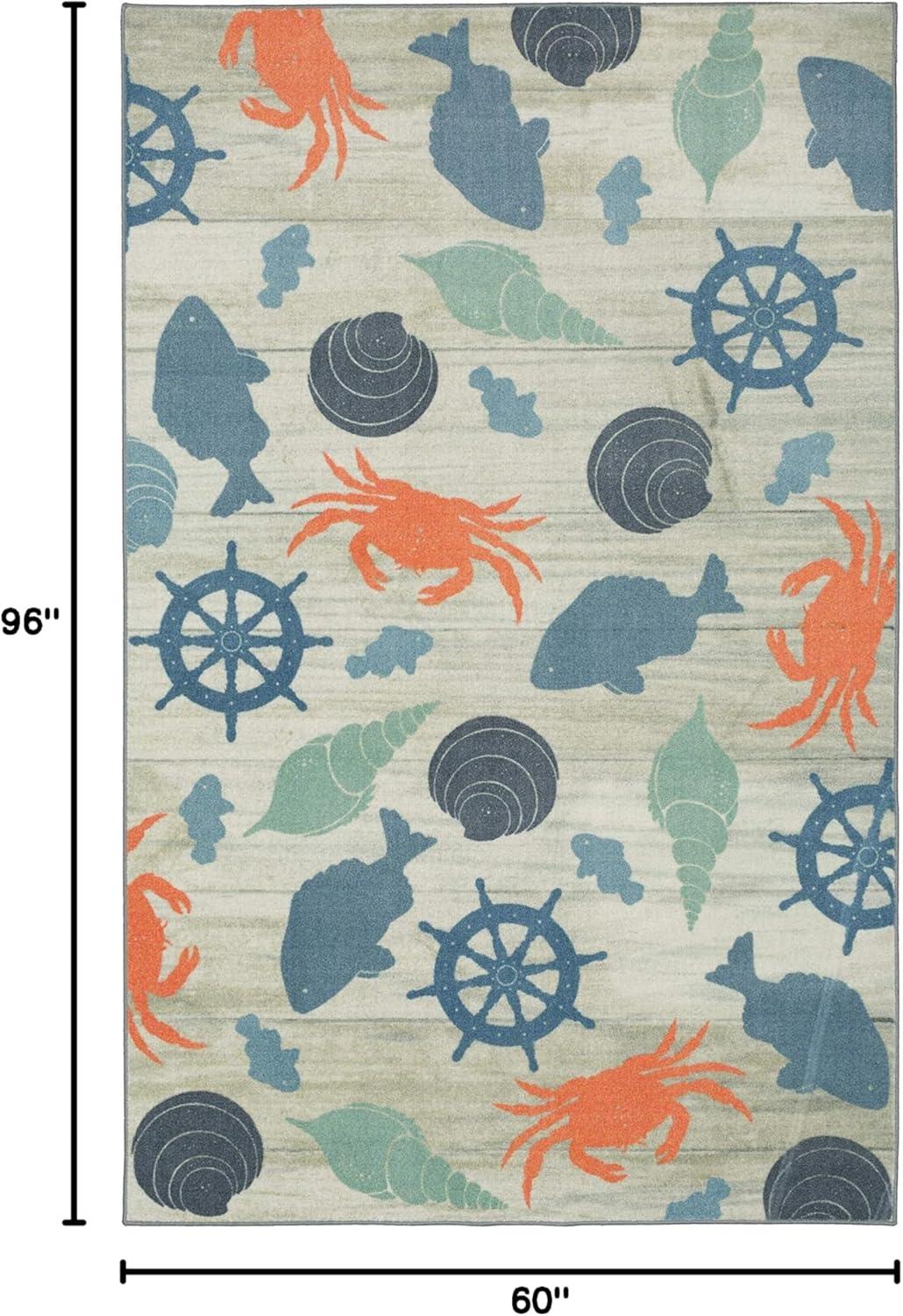 Mohawk Home Prismatic Coastal Otomi Seaside Transitional Nature Coastal Precision Printed Area Rug, 5'x8', Grey & Teal