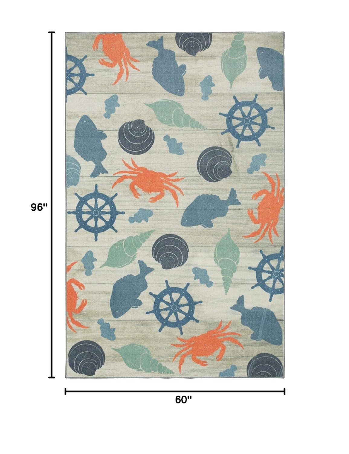 Mohawk Home Prismatic Coastal Otomi Seaside Transitional Nature Coastal Precision Printed Area Rug, 5'x8', Grey & Teal