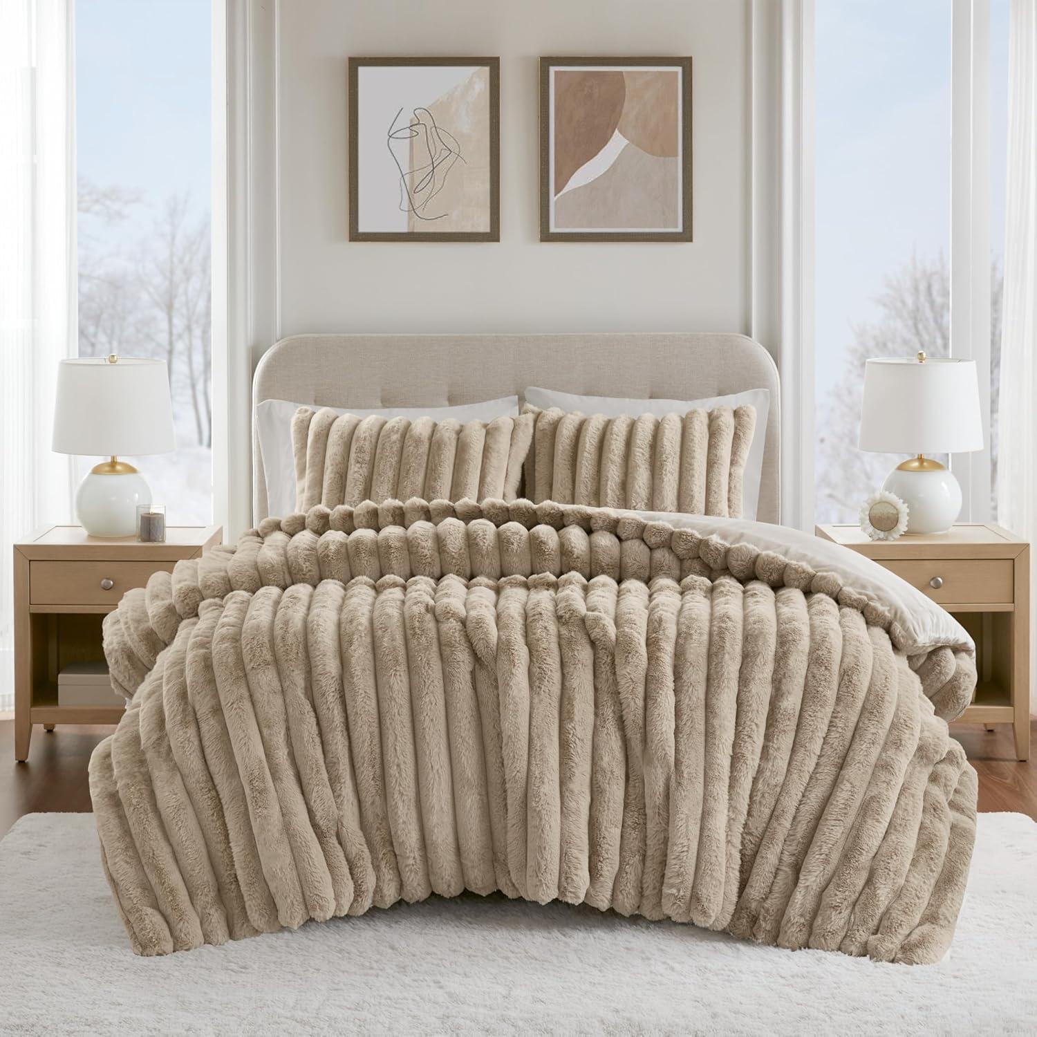 Madison Park Jasmine 3 Piece Ultrasoft Faux Fur Ribbed Comforter Set & Reviews | Wayfair