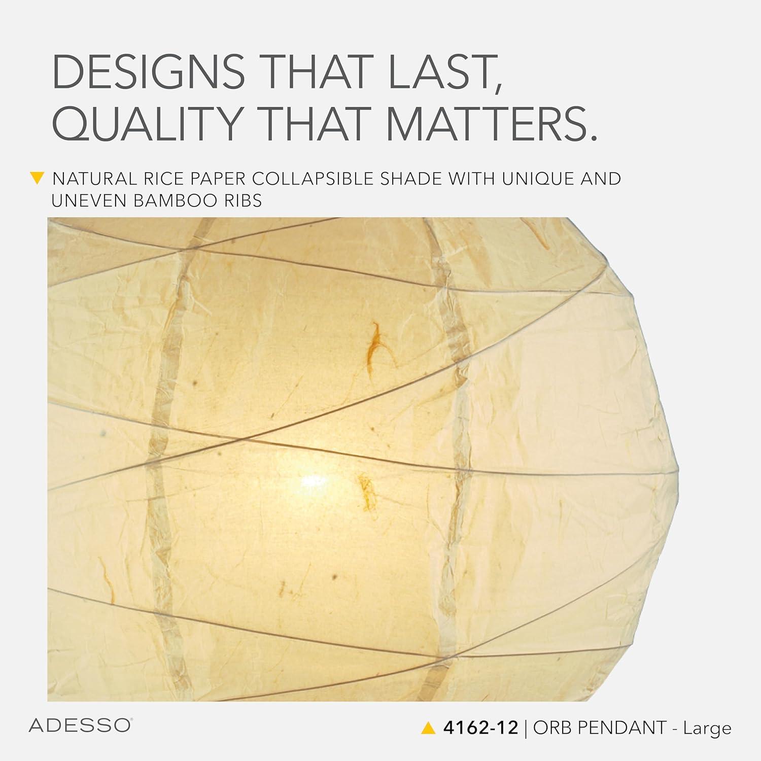 Large Orb Pendant Natural - Adesso: ETL Listed, 4-Socket Ceiling Fixture, Adjustable Height, Modern Style