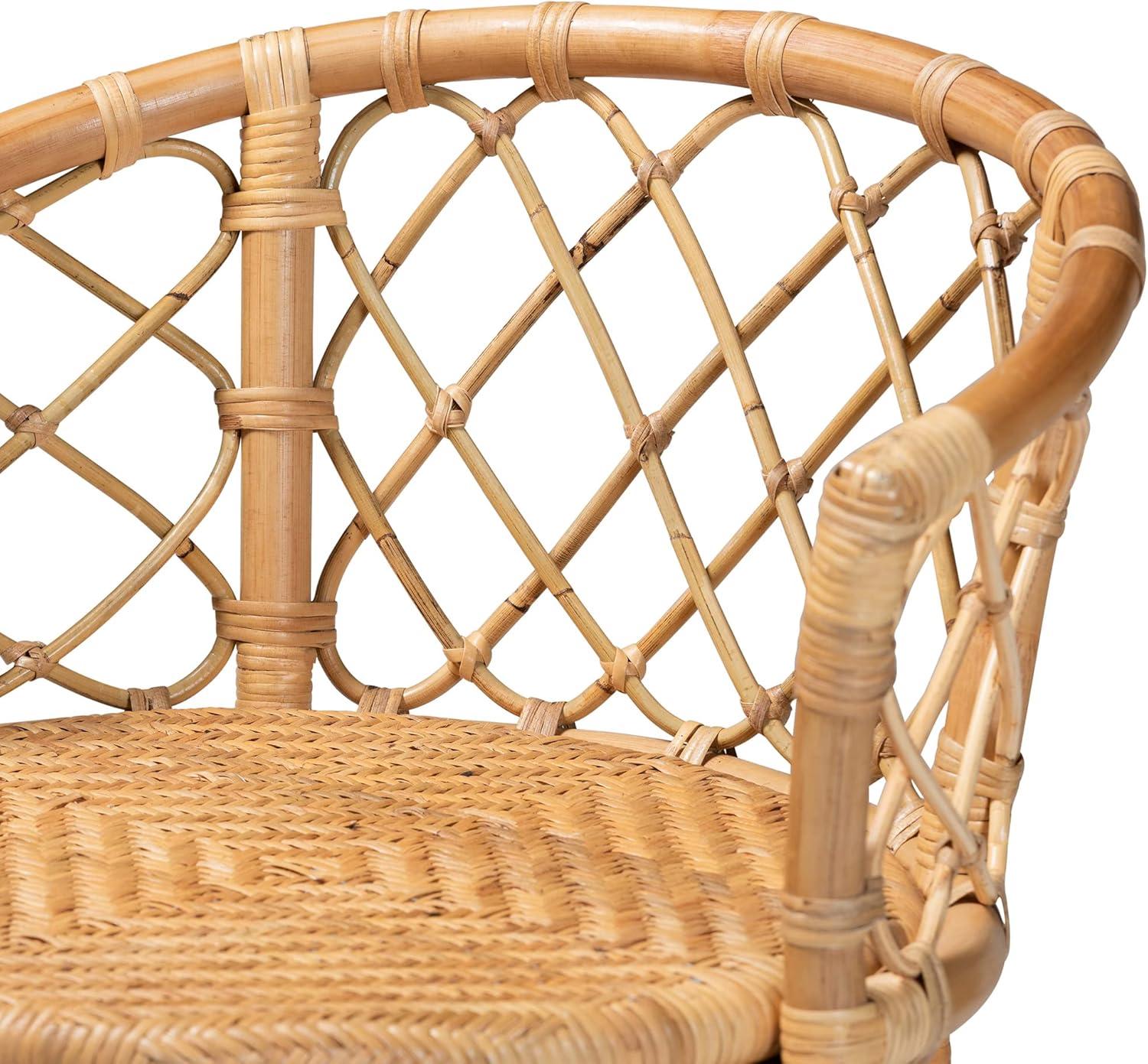 Natural Brown Rattan Bar Stool with Ergonomic Footrest