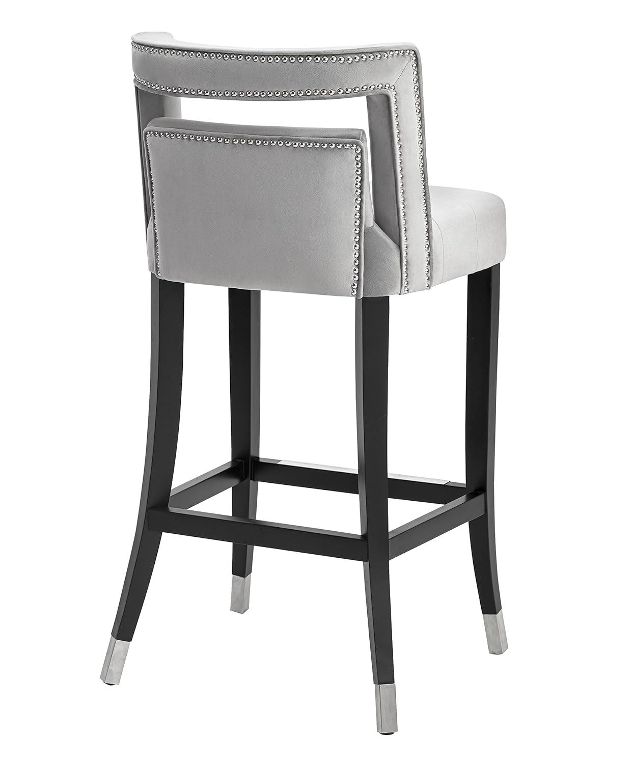 Sumptuous Grey Velvet Bar Stool with Metal Tipped Legs and Nailheads
