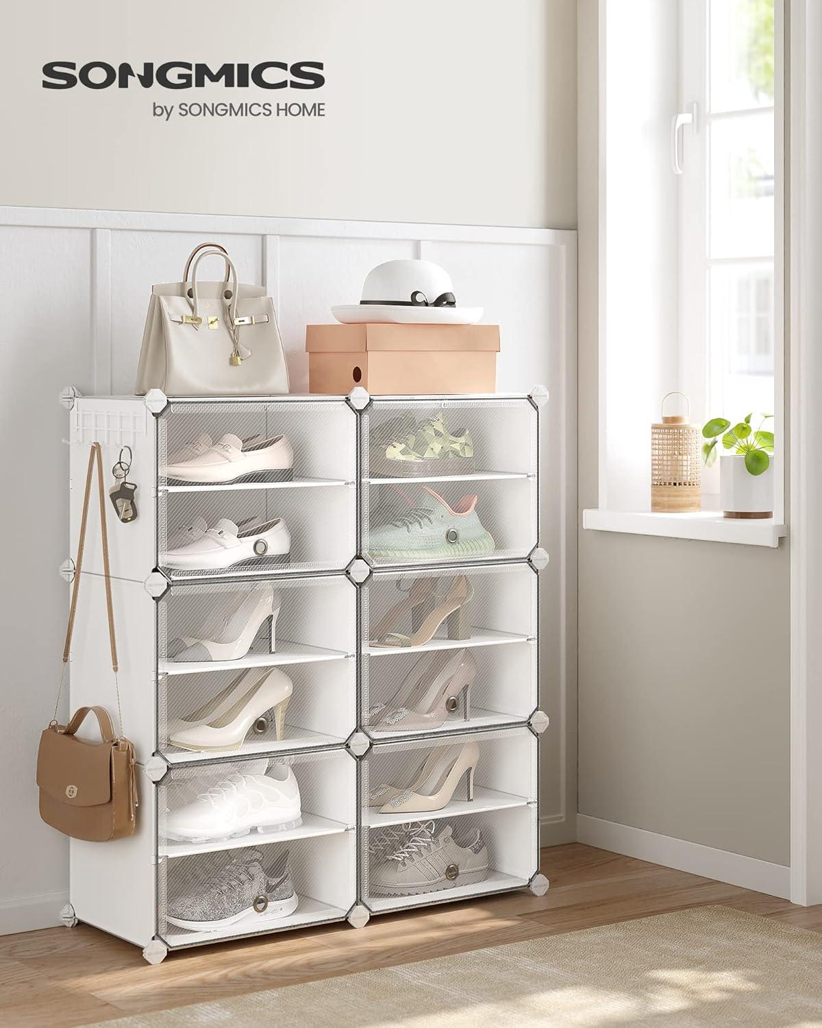 White Modern 6-Shelf Plastic and Metal Shoe Organizer