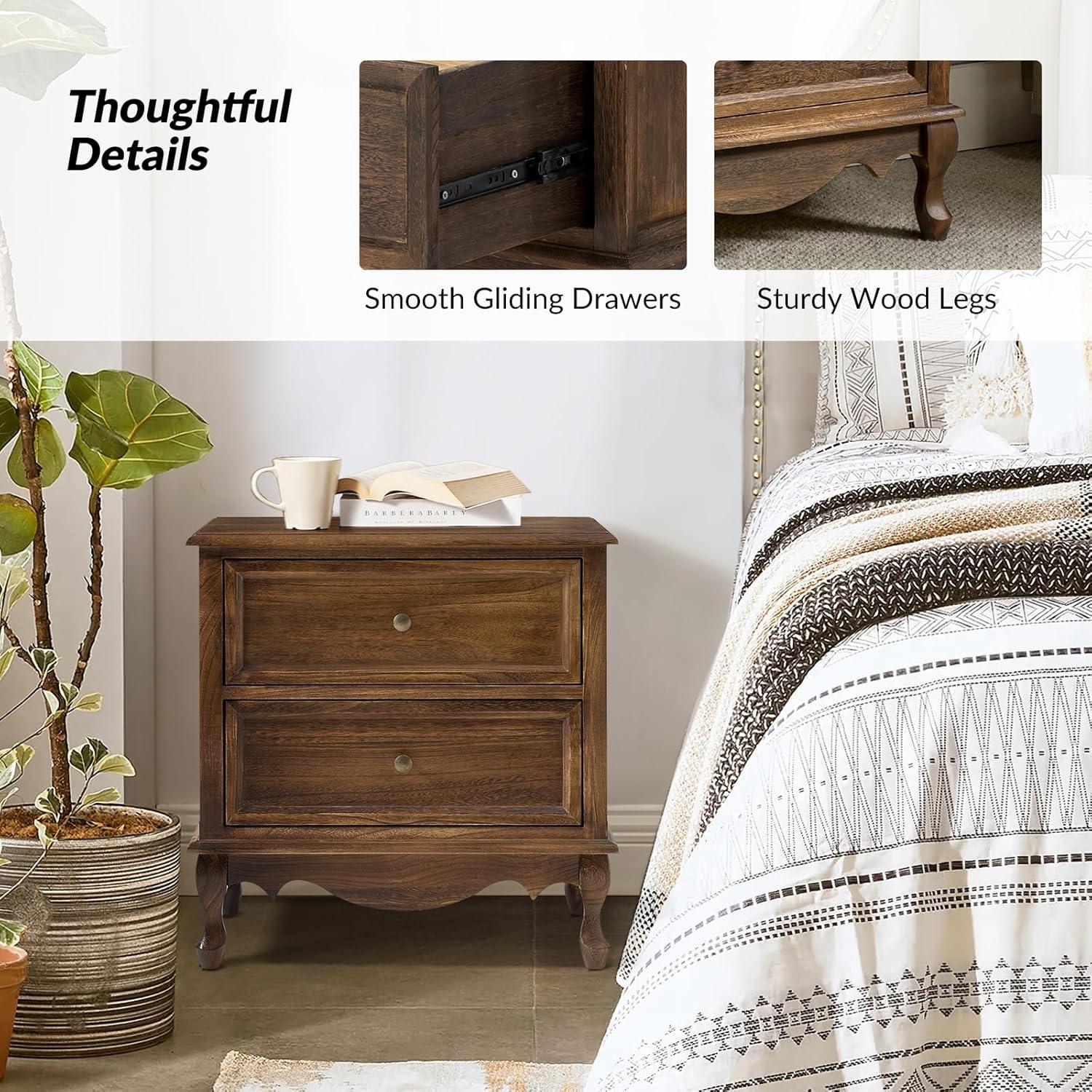 HULALA HOME Pallantium 24'' Tall 2 - Drawer Nightstand with Charging Station Set of 2 by  Walnut