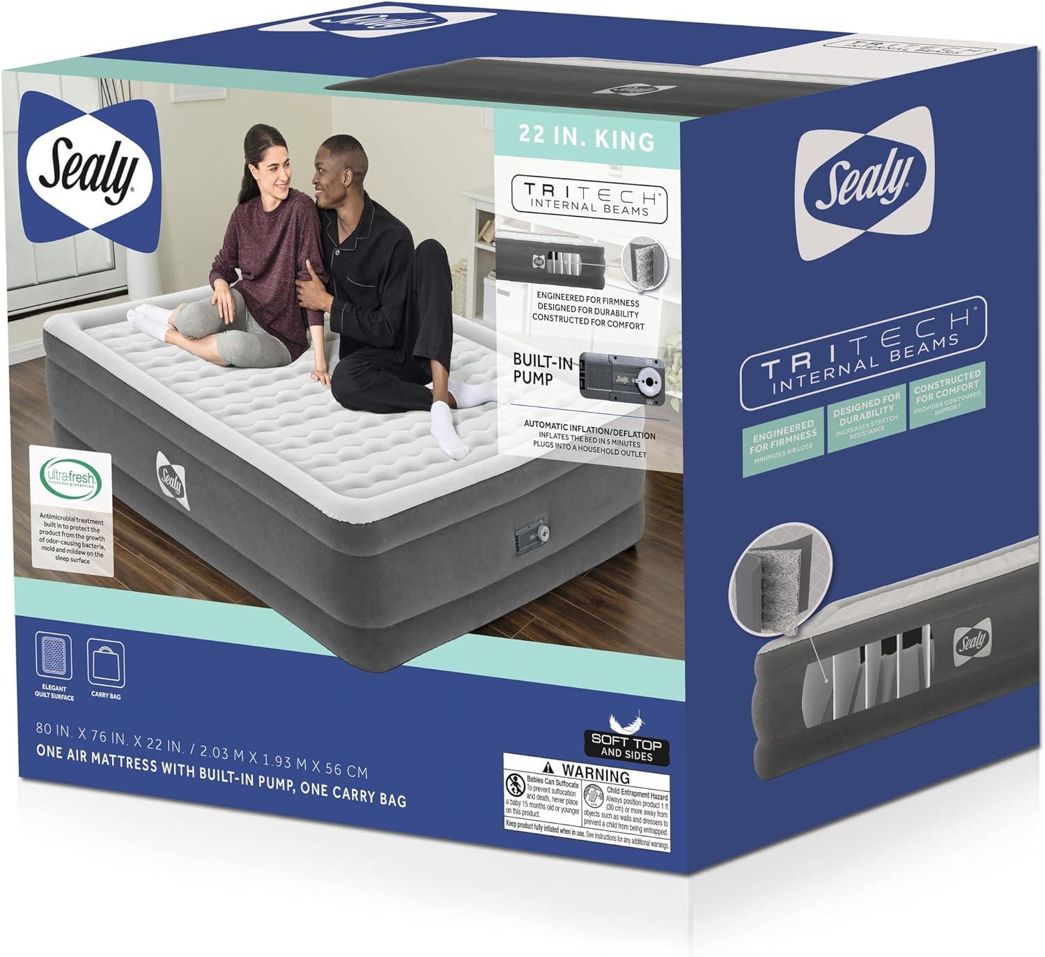 SEALY Tritech Air Mattress King Built-in AC Pump 80" x 76" x 22"