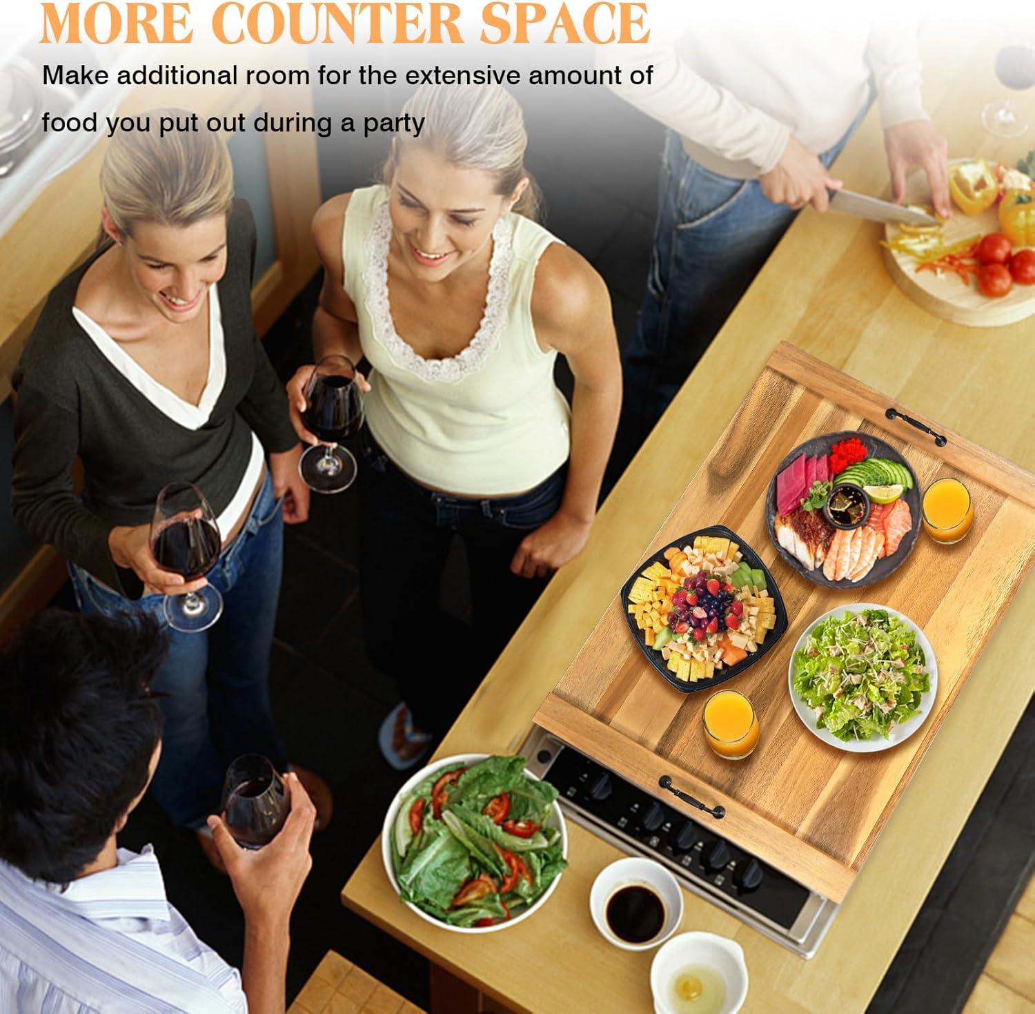 Stove Top Covers for Electric Stove with Handles 30”x22” (Outer) / 28.9”x20.8” (Inner) - Acacia Wood Noodle Board for Gas Stovetop - Stove Top Covers for Gas Burners (Acacia, 30"L x 22"W)