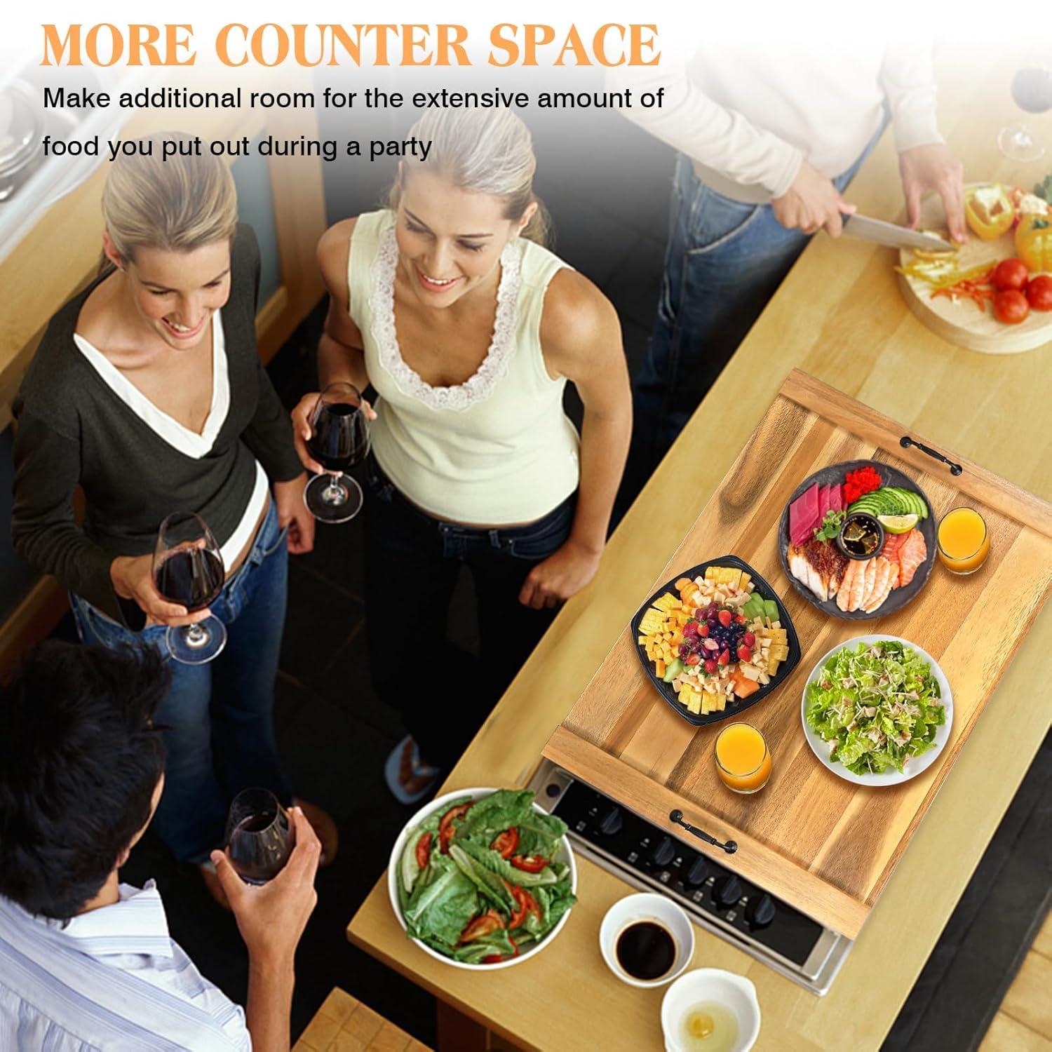 Stove Top Covers for Electric Stove with Handles 30”x22” (Outer) / 28.9”x20.8” (Inner) - Acacia Wood Noodle Board for Gas Stovetop - Stove Top Covers for Gas Burners (Acacia, 30"L x 22"W)