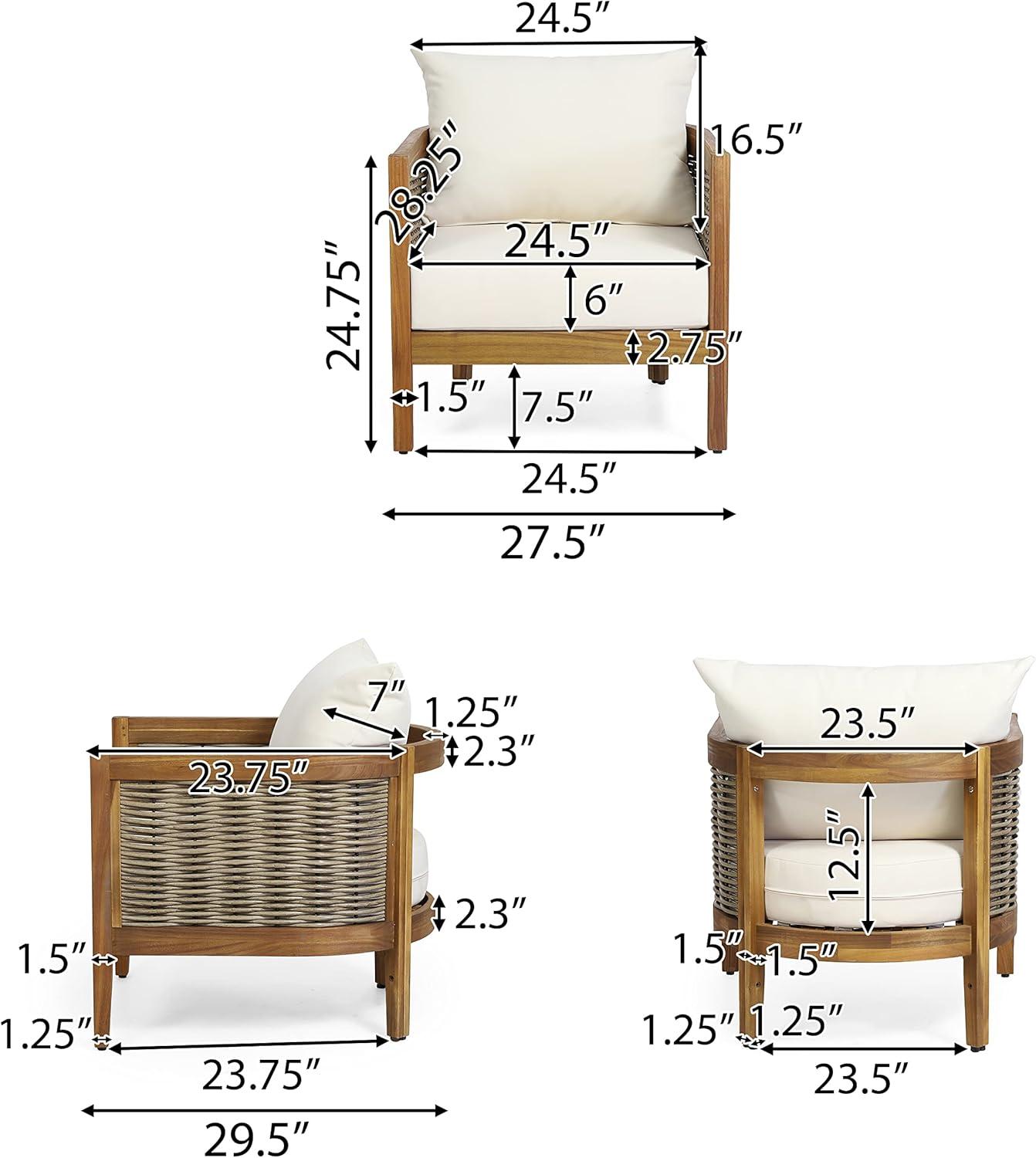 Burchett Acacia Wood and Wicker Outdoor 4-Seater Chat Set with Beige Cushions