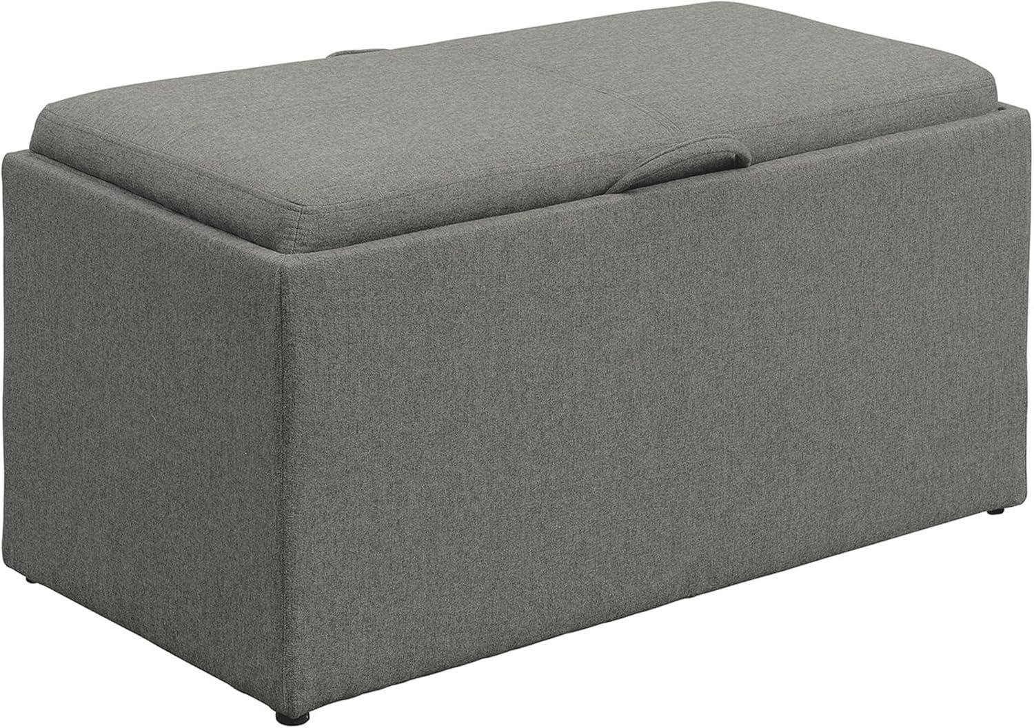 Elegant Gray Storage Bench with Reversible Tray and Side Ottomans