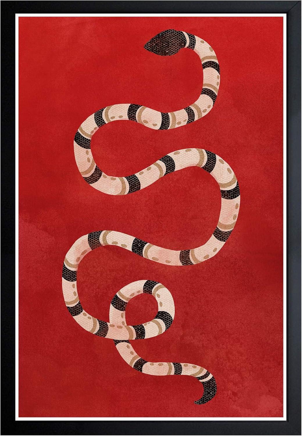 Crimson Snake Graphic Art Print with Black Frame