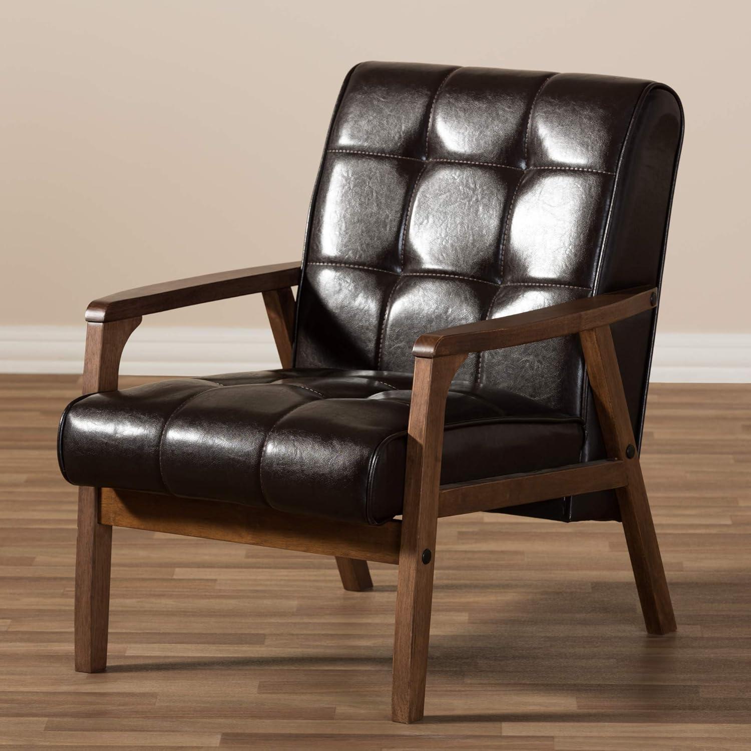 Baxton Studio Mid-Century Masterpieces Club Chair Brown: Upholstered Polyester, Wood Frame, Spot Clean