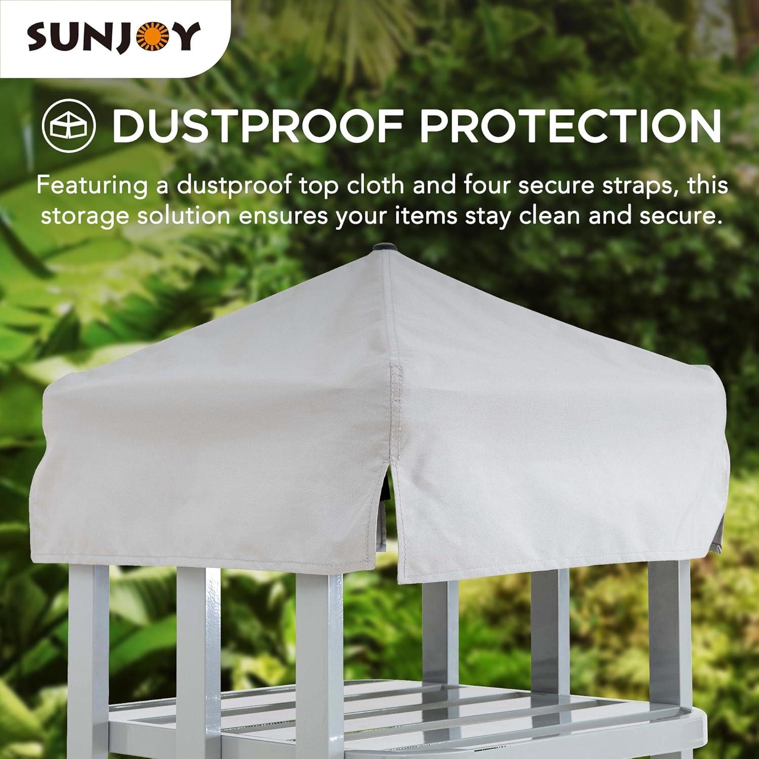 Sunjoy Aluminum Frame Pool Towel Valet Tower with 2-Tier Shelves and A Large All-Weather Wicker Storage Basket for Dirty Towels