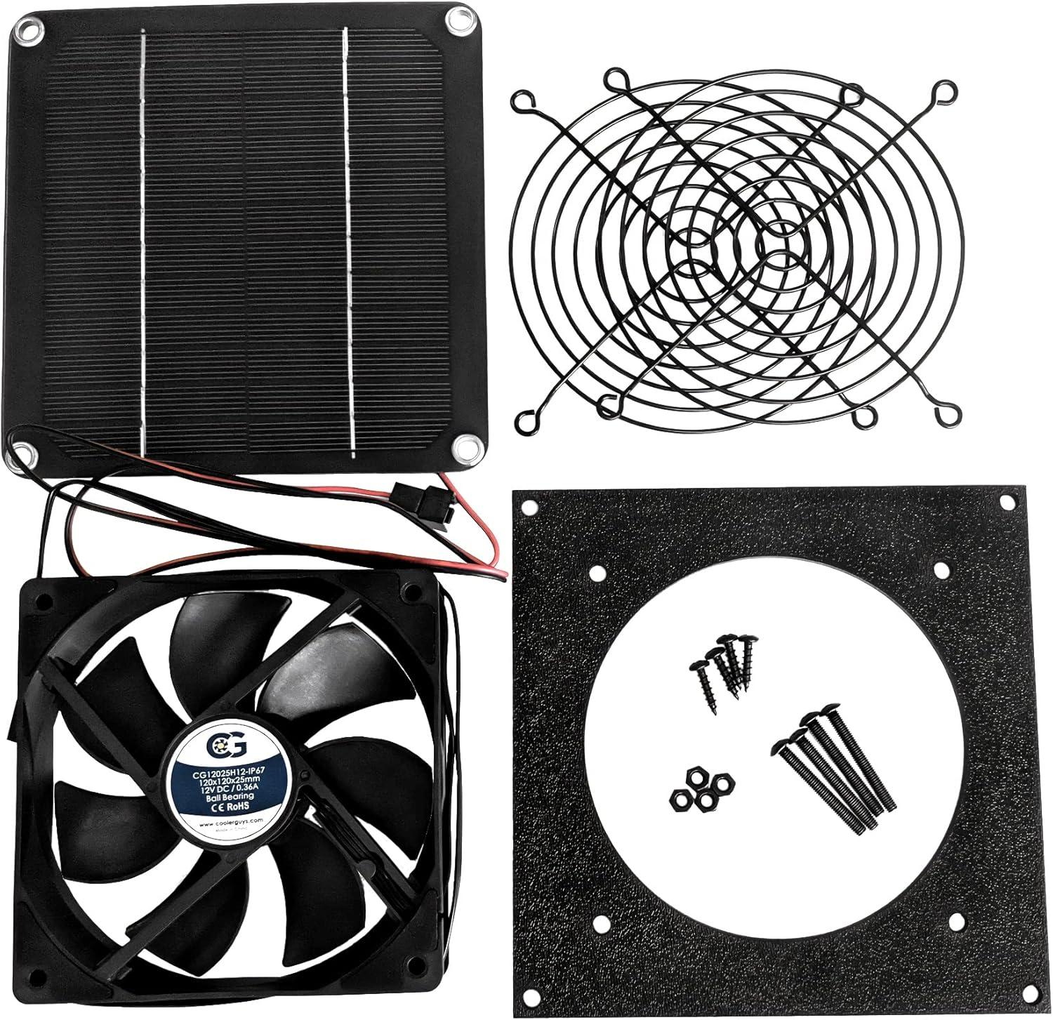 coolerguys Small Solar Powered Waterproof Fan Kit for Small Chicken Coops, Greenhouses, Doghouses, Sheds, And Other Enclosures