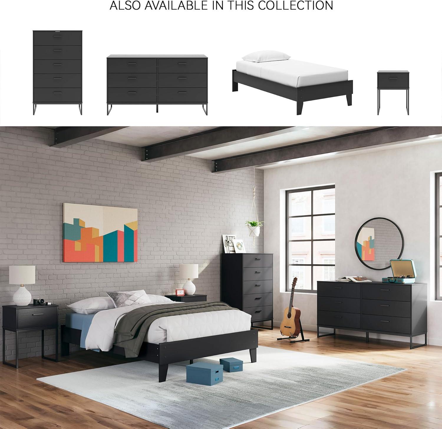 Full Piperton Platform Bed Black - Signature Design by Ashley: Modern Style, MDF Frame, No Box Spring Needed