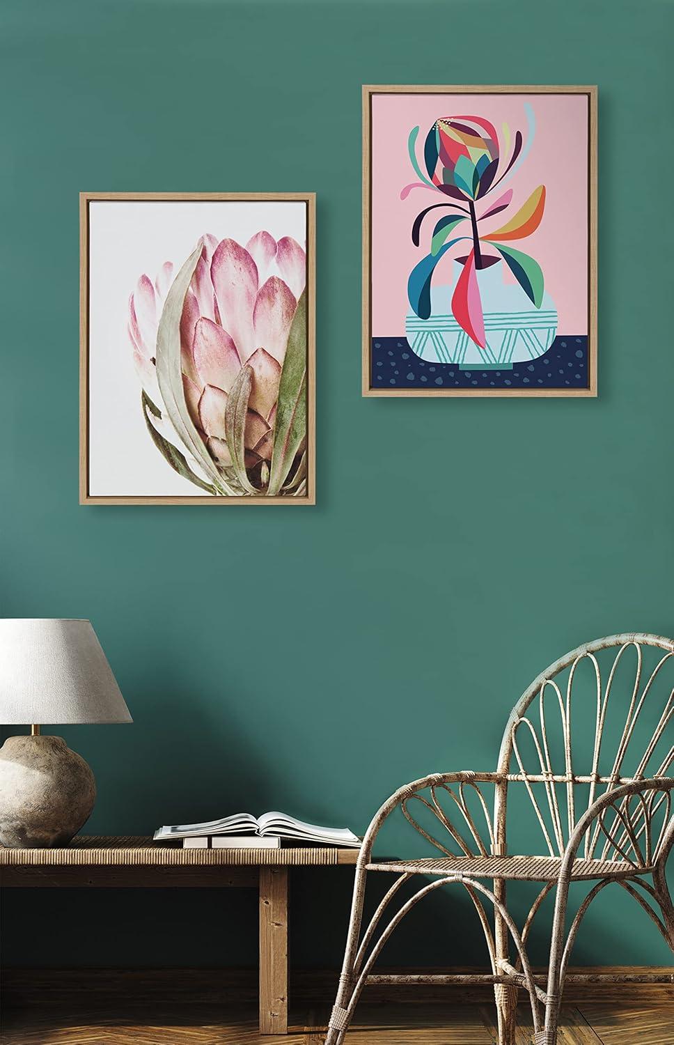 Kate and Laurel Sylvie Pink Protea Flower Framed Canvas by Amy Peterson, 18x24, Natural