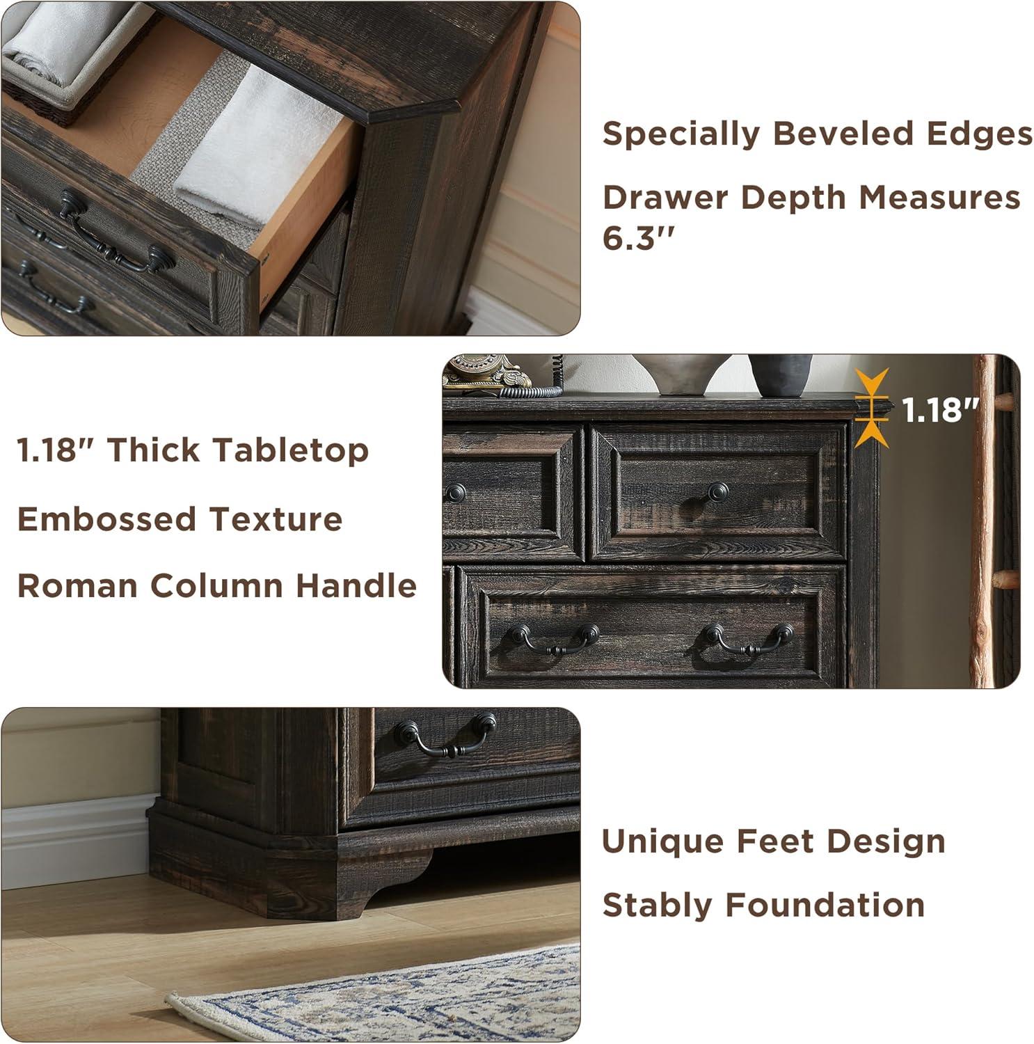 Dark Rustic Oak Farmhouse 5-Drawer Vertical Wood Dresser