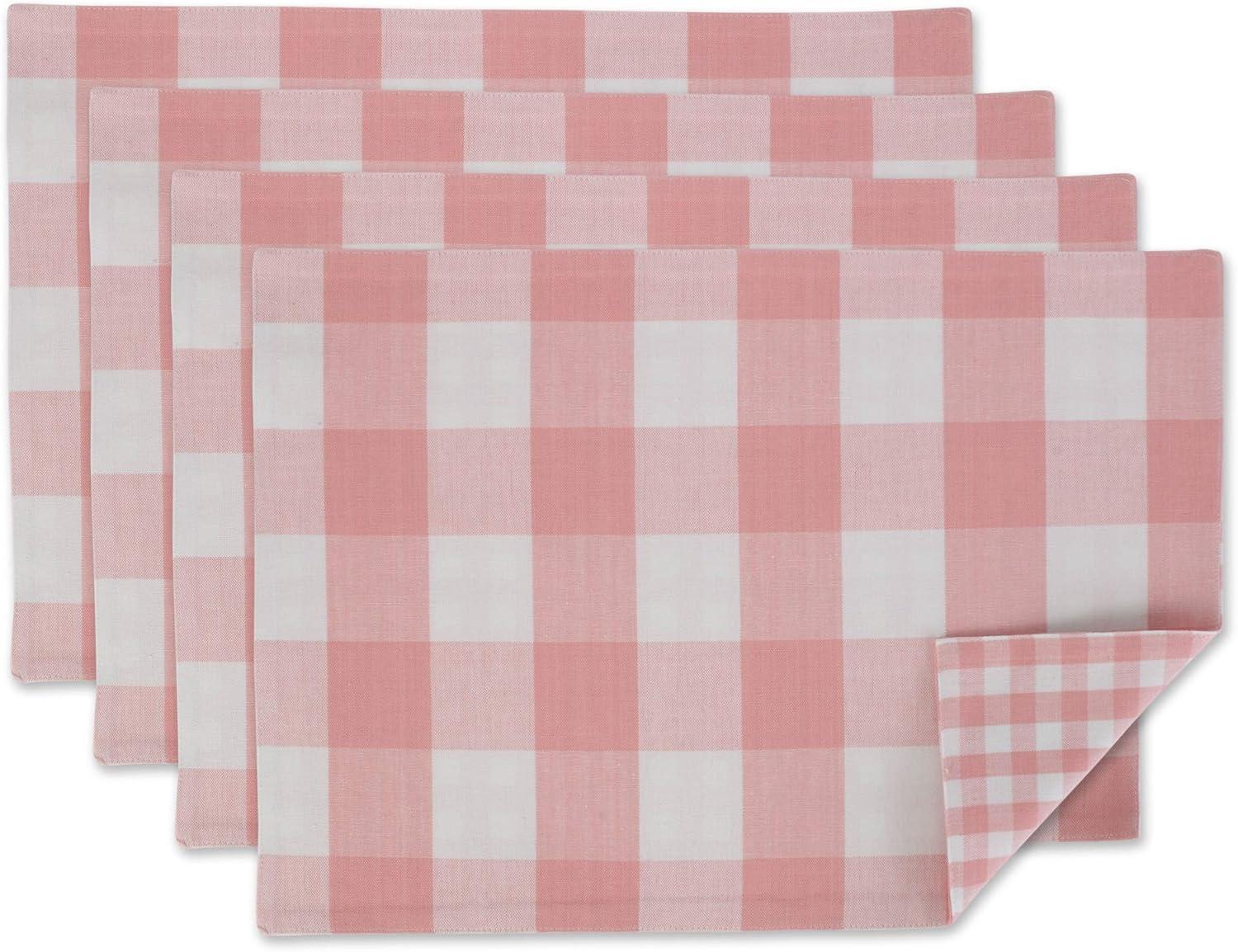 DII Pink & White Reversible Gingham Check Placemat Set, 4 Pieces