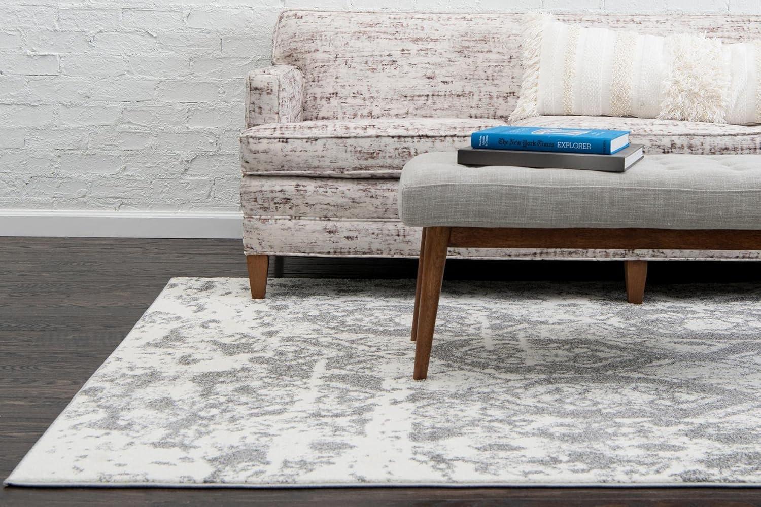 Unique Loom Rosso Collection Area Rug - Piazza (5' 1" x 8' Rectangle Light Gray/Ivory)