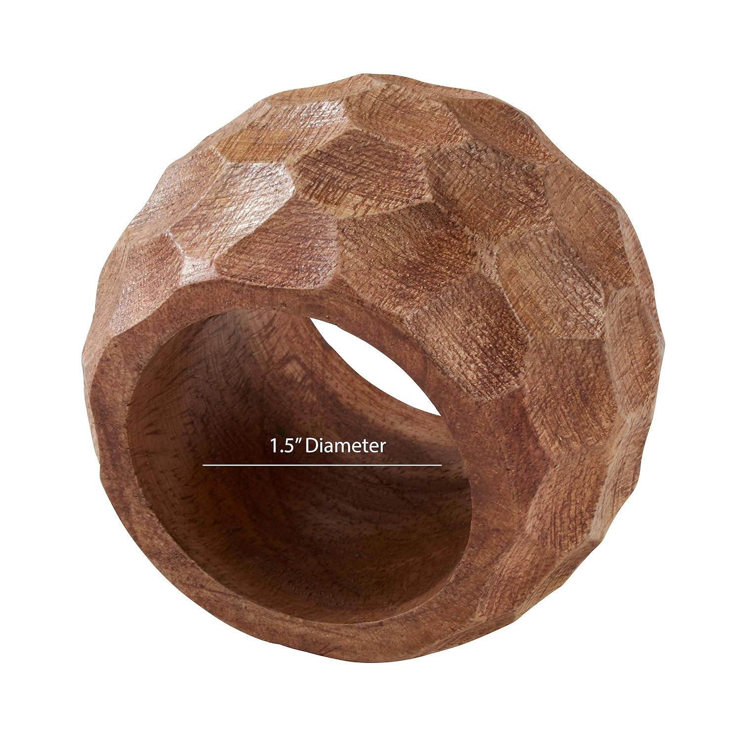 Saro Lifestyle Chunky Wood Dinner Napkin Rings (Set of 4), Coffee