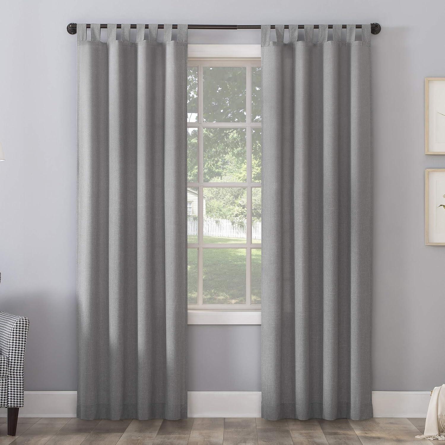 Silver Gray Sheer Tab Top Polyester Window Panel