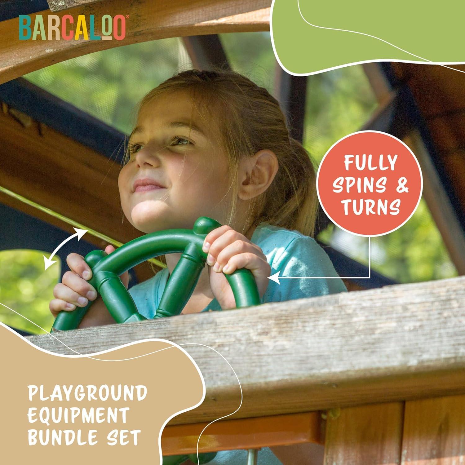 Playground Accessories for Kids Outdoor Playset Kids Pirate Telescope, Steering Wheel, Green Safety Handle Bars Playground Equipment- Backyard, Playhouse, Tree house, Jungle Gym, Swingset, Pirate Ship