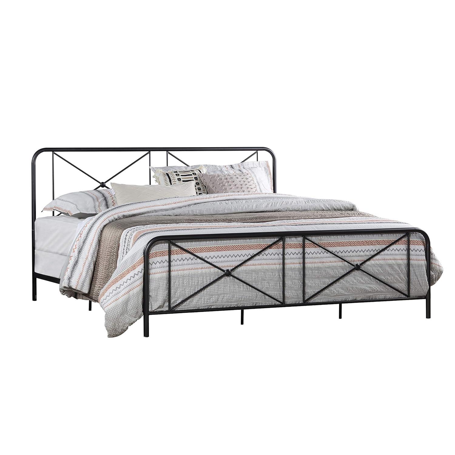 Hillsdale Furniture Williamsburg Geometric Design Metal King Bed, Black Sparkle