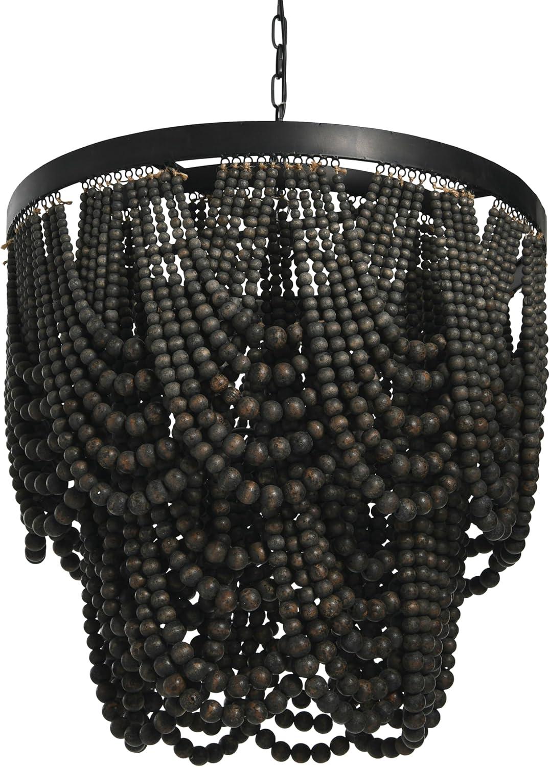 Black 2-Tier Draped Wood Bead Chandelier