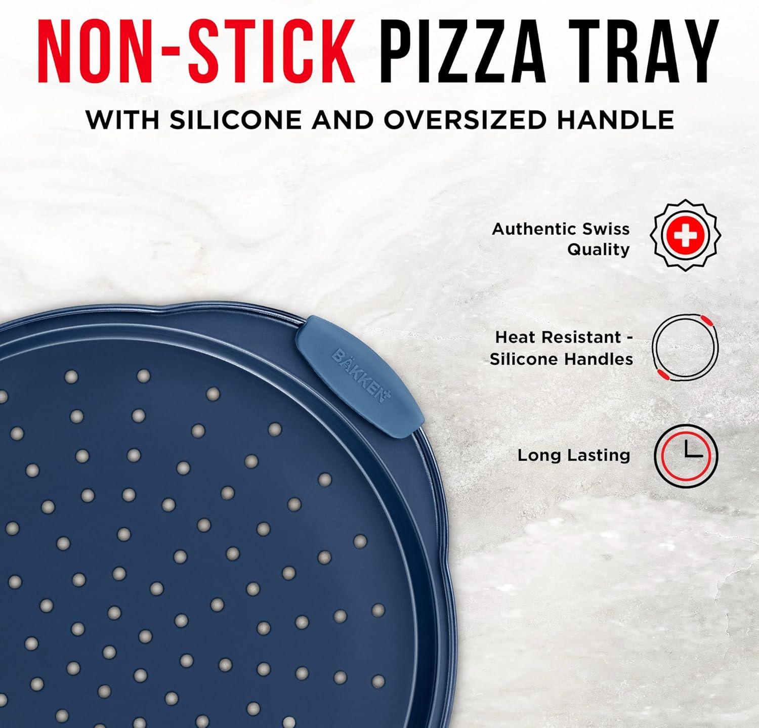 Pizza Pan with silcione Handle - Royal Blue- 2 Pack