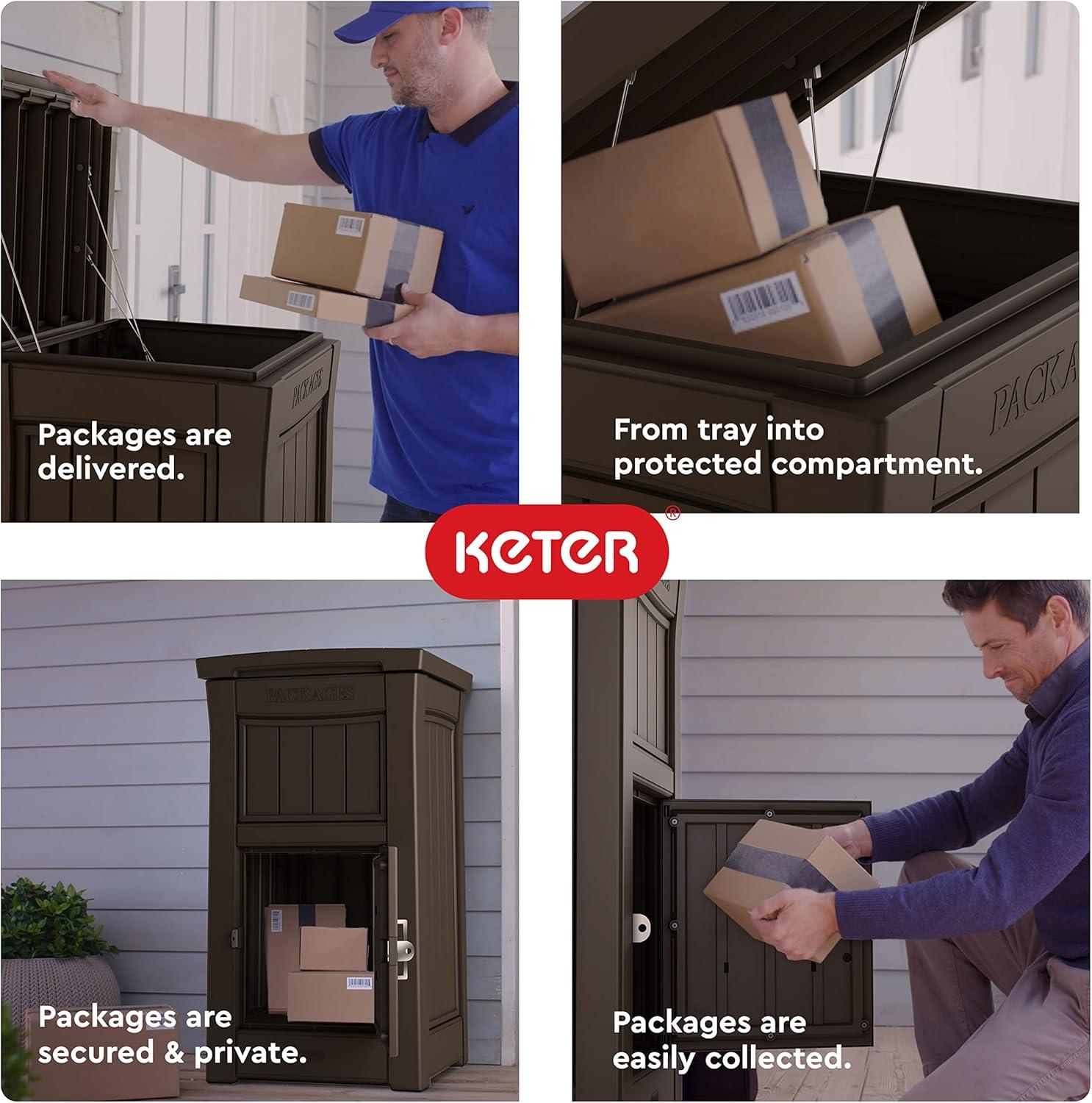 Keter Brown Package Delivery Box for Porch with Lockable Secure Storage Compartment