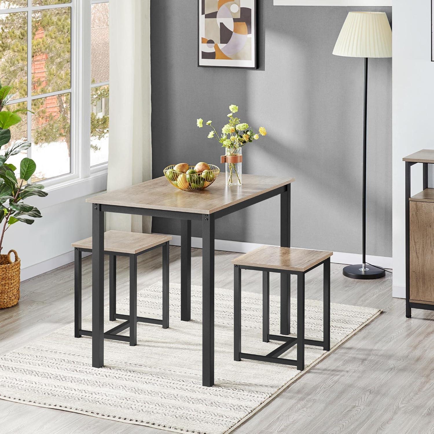 Gray 3-Piece Modern Dining Set with Backless Stools