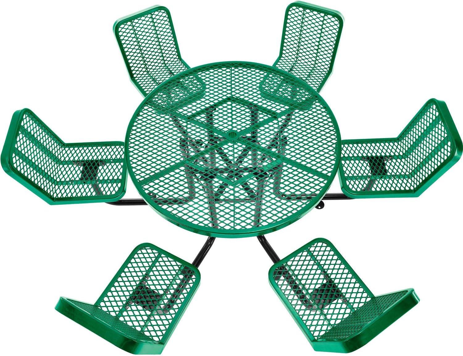 Global Industrial 277590GN 46 in. Round Carousel Expanded Metal Picnic Table with 6 Seats, Green
