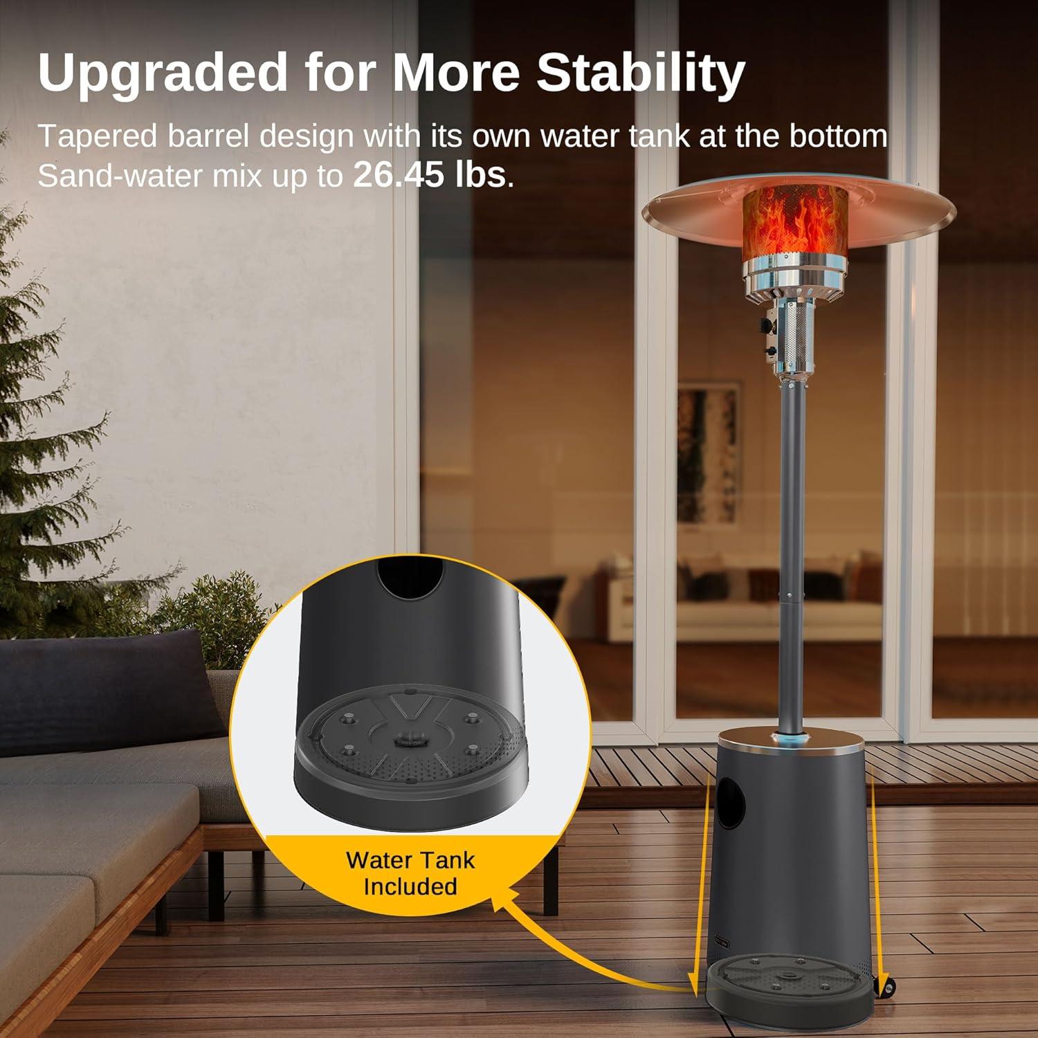 50,000 BTU Black Stainless Steel Propane Patio Heater with Table