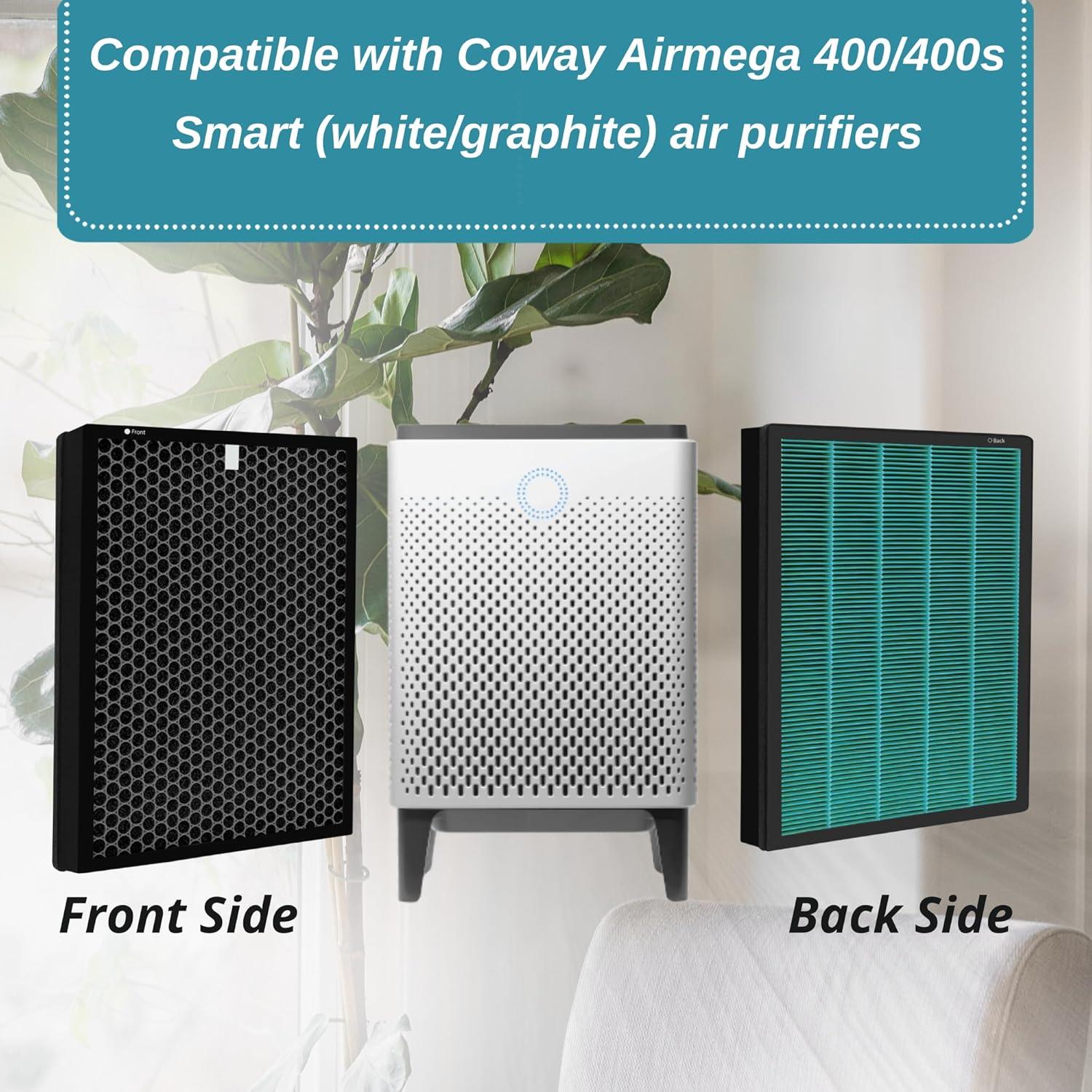 Coway Replacement Max2 Filter Set for Airmega 400 Series: True HEPA, Captures Smoke & Dust, Compatible with Coway Purifiers