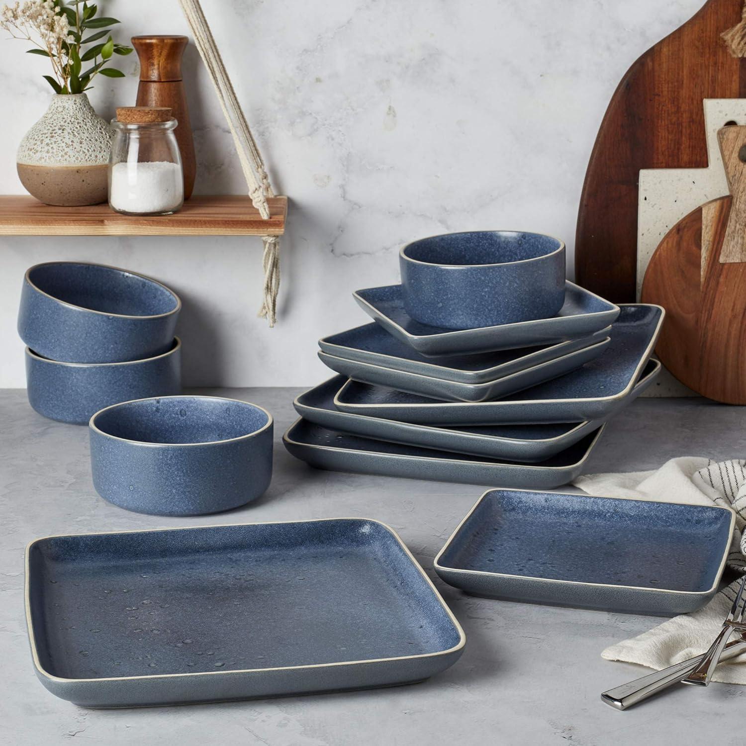 Madison Blue Square Ceramic Dinnerware Set, Service for 4