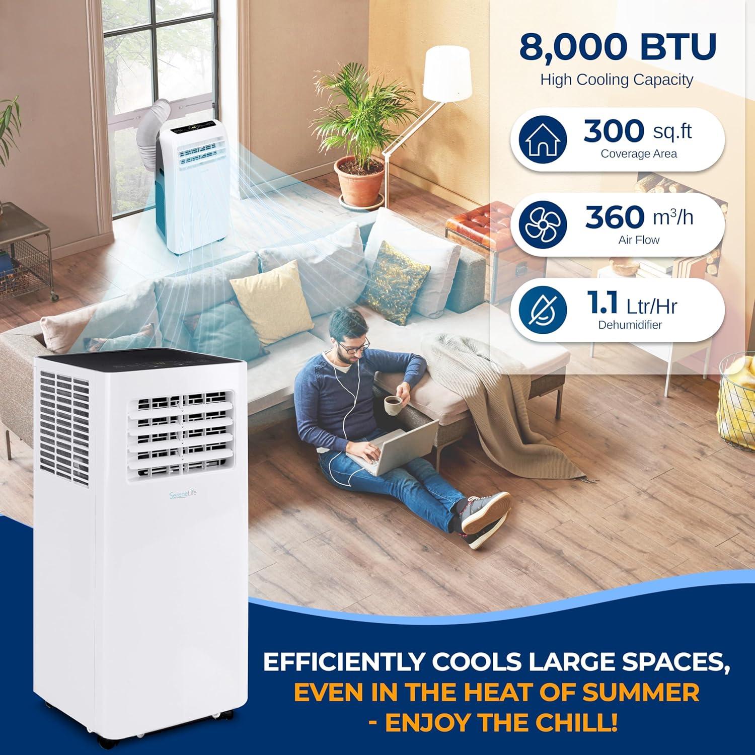 SereneLife 8,000 BTU Portable AC with WiFi, Dehumidifier & Fan