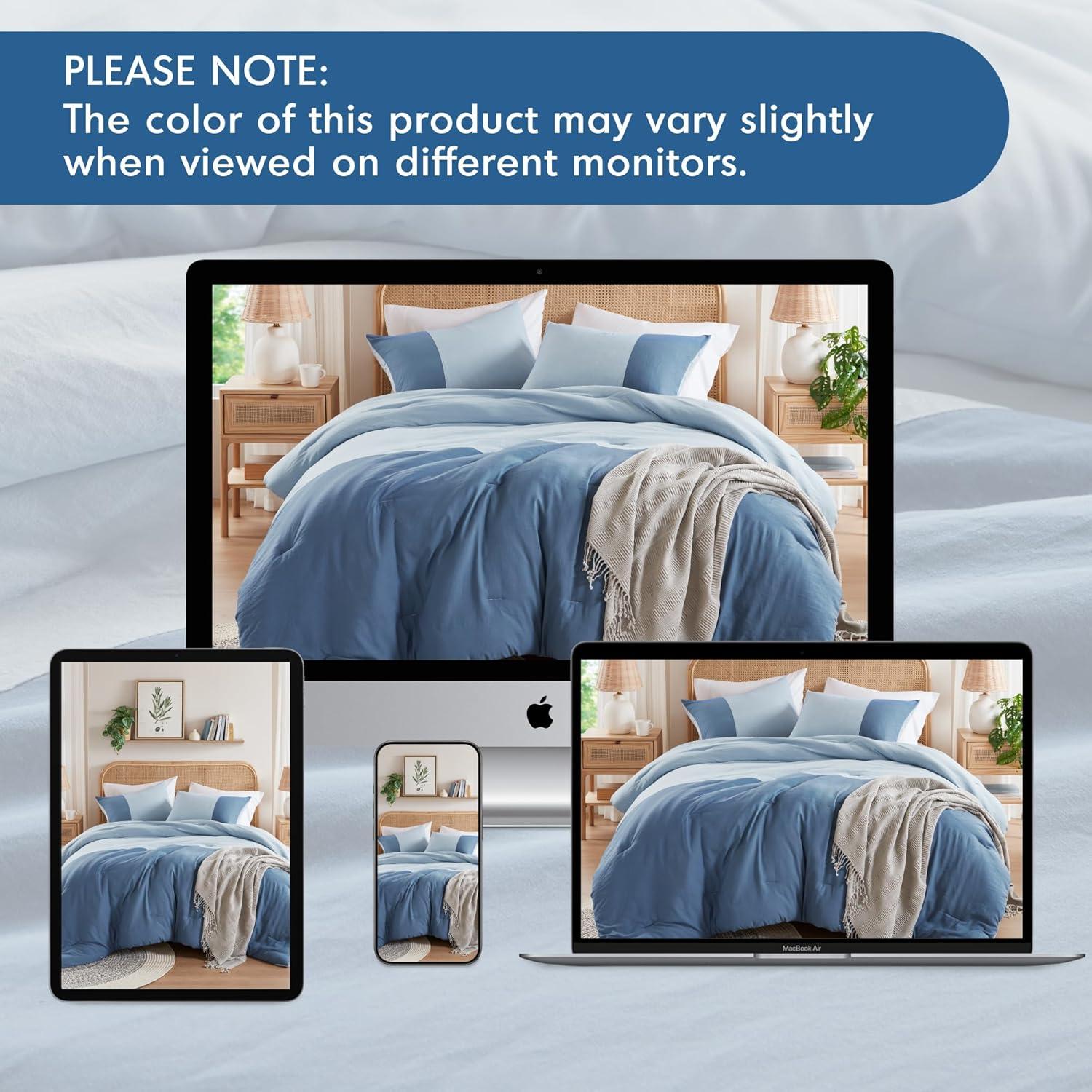 Blue Comforter King Size - Modern Farmhouse Soft Comforters Sets for Men, Masculine Colorblock Pattern Bed Set for All Season, 3 Pieces Includes 1 Comforter, 2 Shams (104"x 90")