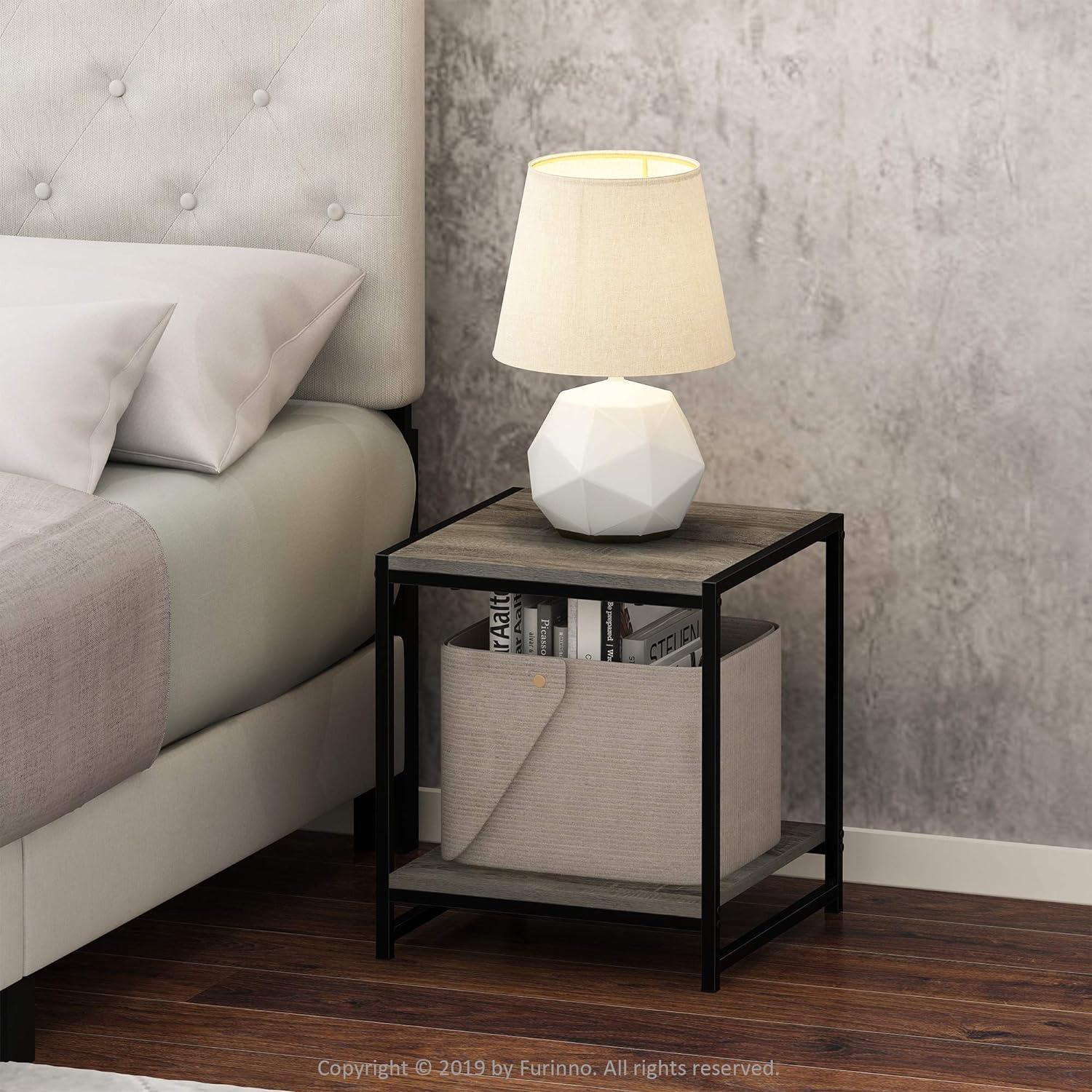 French Oak Grey 2-Tier Wood and Metal End Table