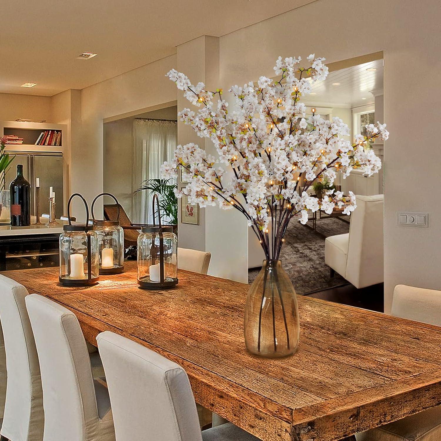 Tkrady Boutique Silk Cherry Blossom Branches, Artificial Cherry Blossom Tree Stems Cherry Flowers Vase Arrangements for Wedding Home Decor, Set of 3