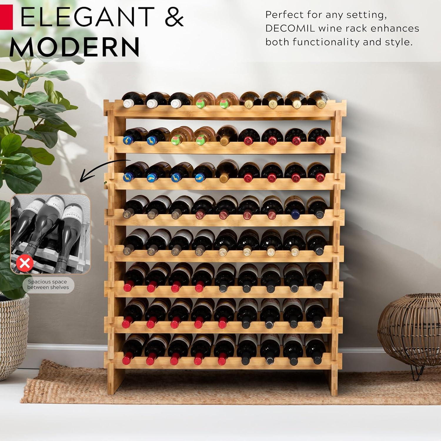 CodYinFI - 72 Bottle Stackable Modular Wine Rack Wine Storage Rack Solid Bamboo Wine Holder Display Shelves, Wobble-Free (Eight-Tier, 72 Bottle Capacity)