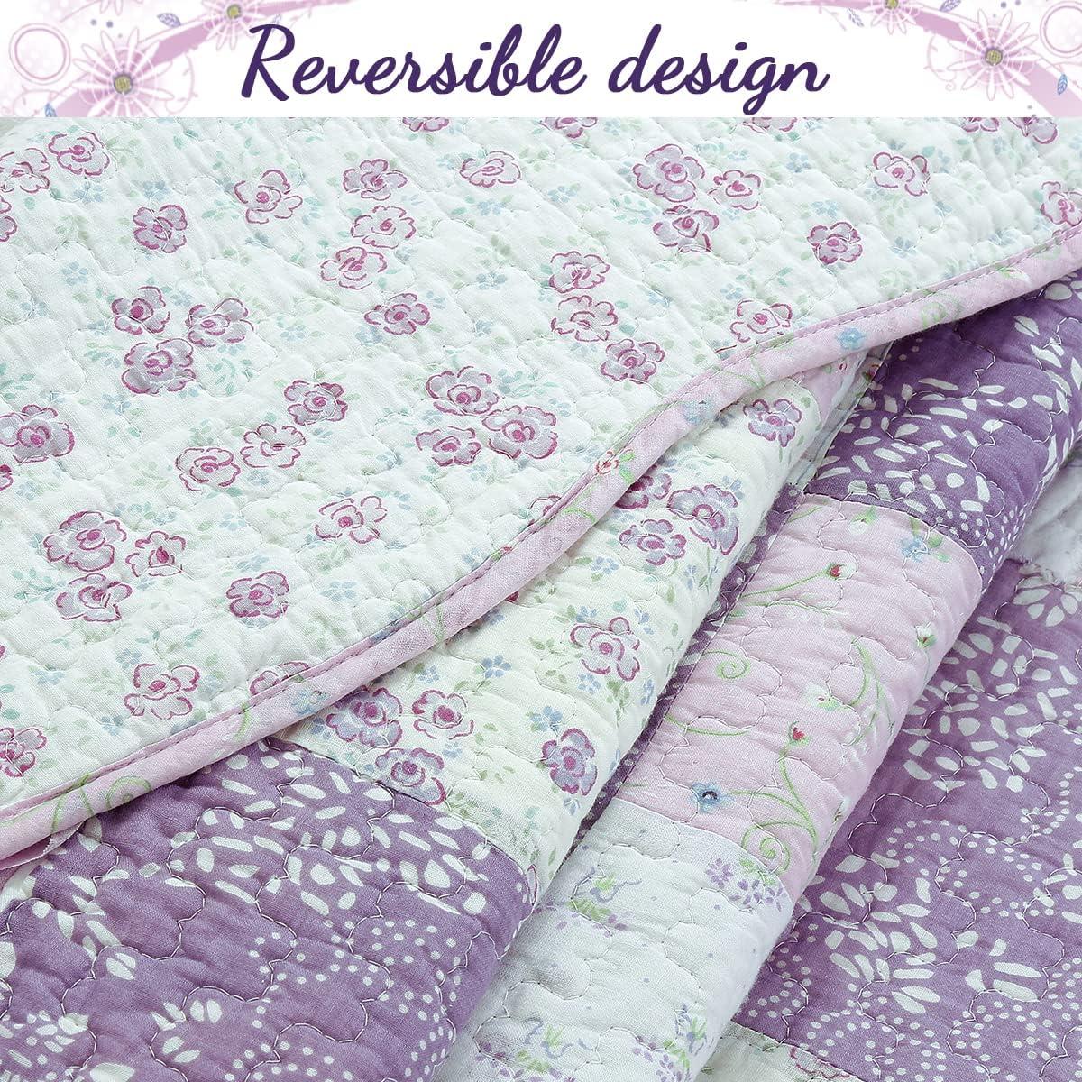 Cozy Line Amor por la Colcha de Algodón de Patchwork Lila, Doble, Reversible, 68 X 86 Pulgadas (2 Unidades)