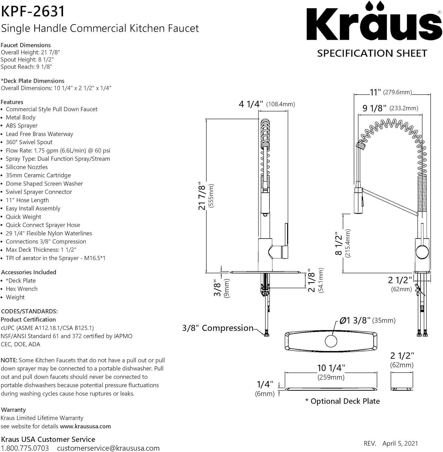 KRAUS Oletto Commercial Style Single Handle Pull Down Kitchen Faucet with QuickDock Top Mount Installation Assembly