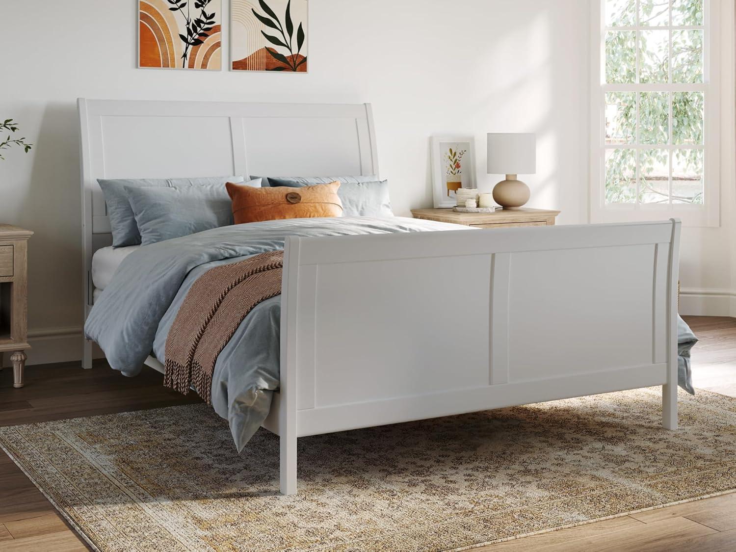 Portland White Full Size Wood Platform Bed with Headboard