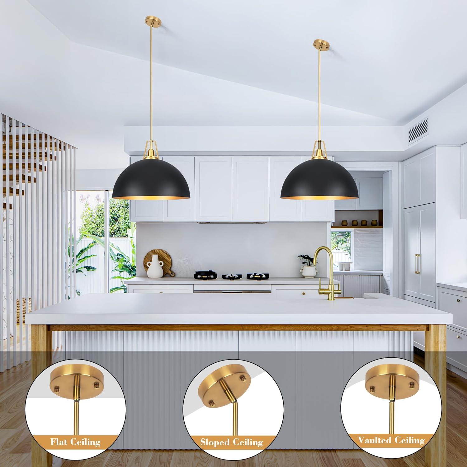 Large Pendant Light Black and Gold Dome Pendant Light Fixtures 17.71” Industrial Hanging Lamp Modern Farmhouse Dome Chandelier Pendant Lighting for Kitchen Island Hallway Dining Room Entryway Foyer