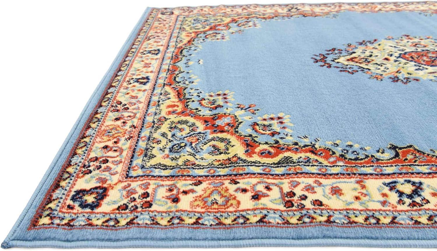 Light Blue Synthetic Medallion 4' x 6' Rectangular Rug