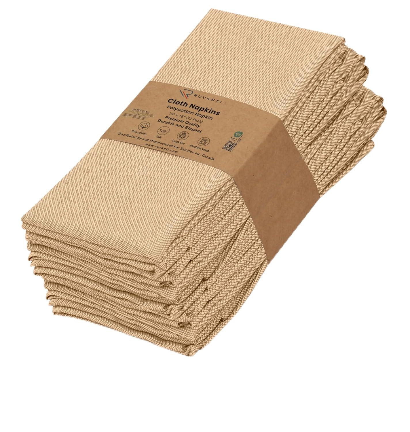 Poly Cotton Square Cloth Napkins Chambray Fabric (Set of 12)