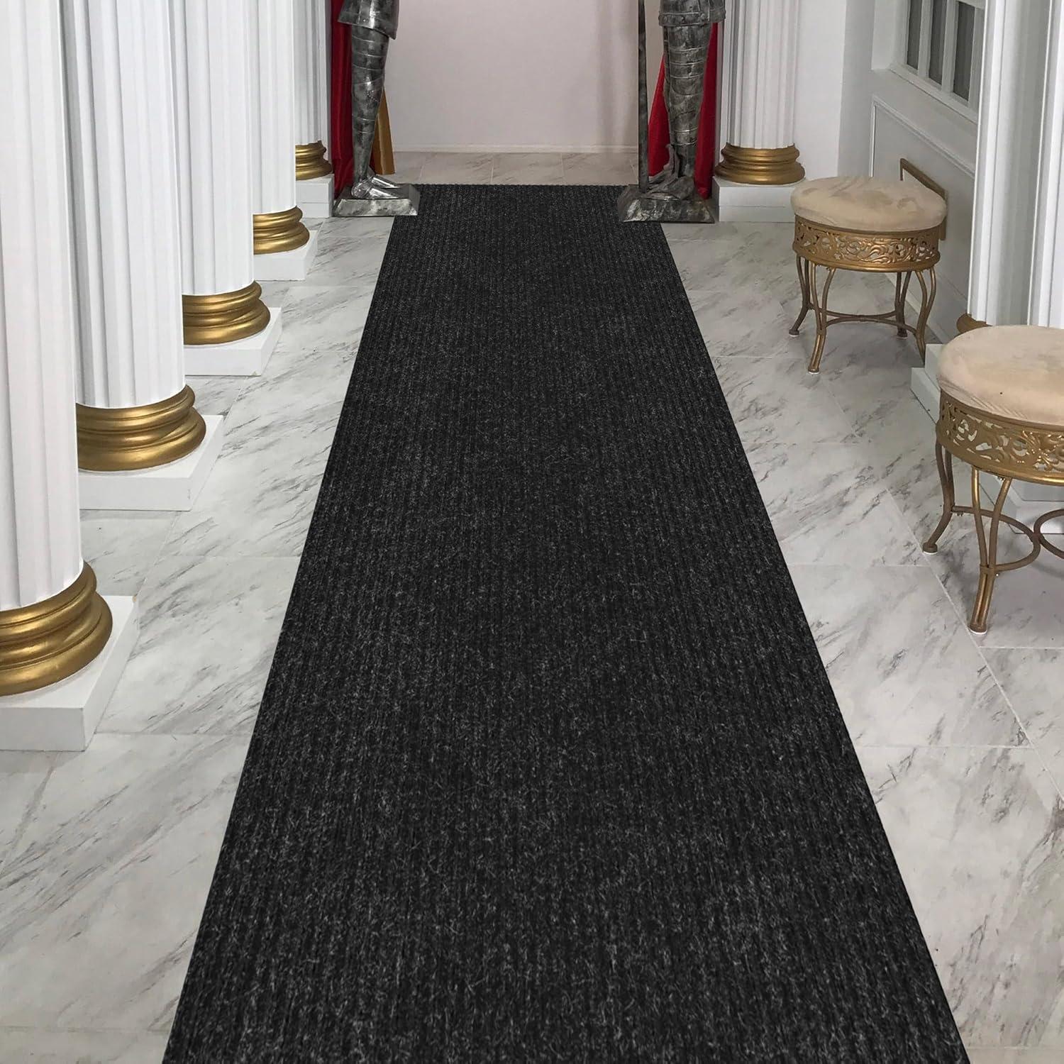 Ottomanson Stepwell Collection Utility Ribbed Garage Mat/Patio/Long Hallway Runner Rug, Black