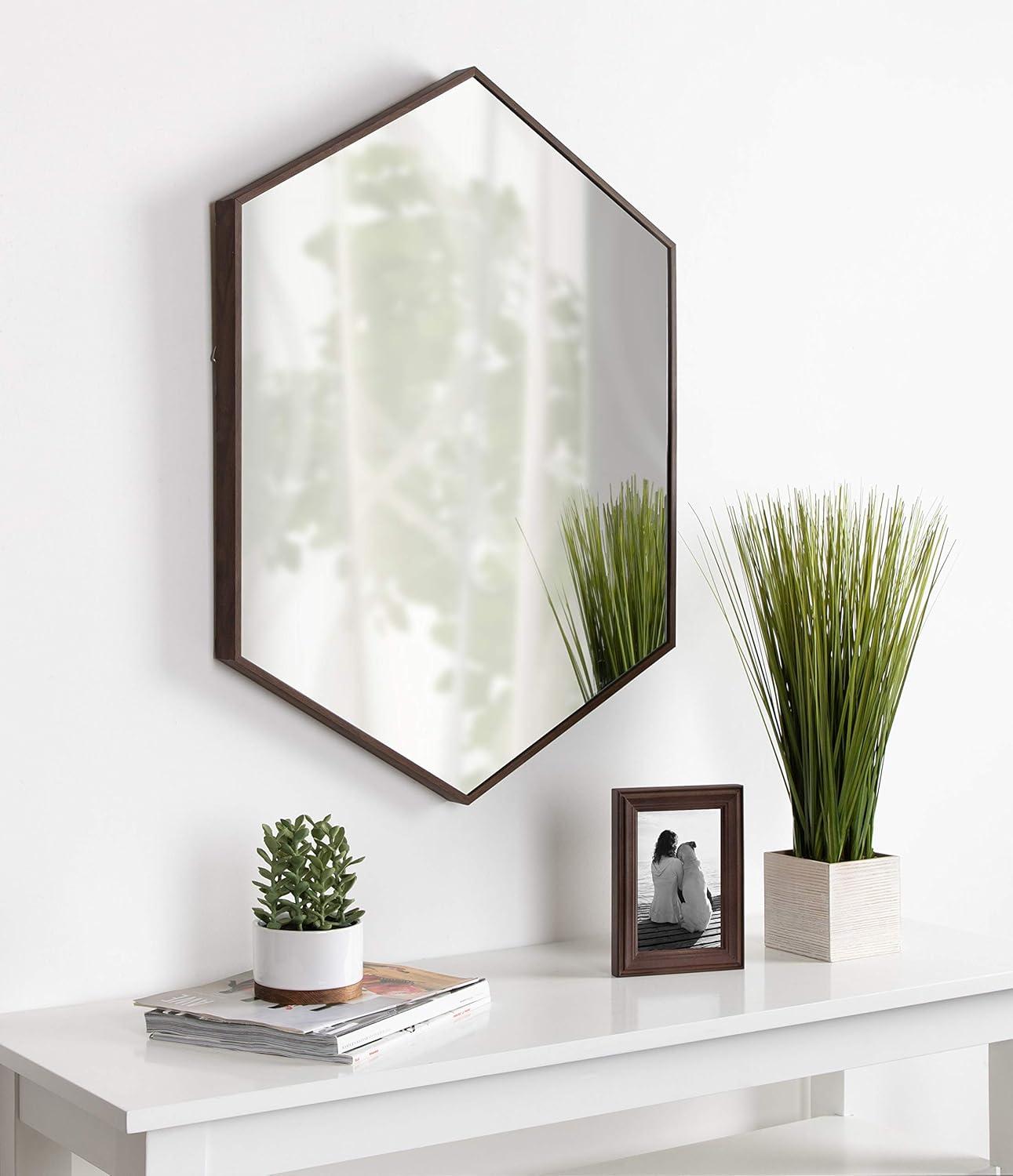 22" x 31" Rhodes Framed Hexagon Wall Mirror Walnut Brown - Kate and Laurel