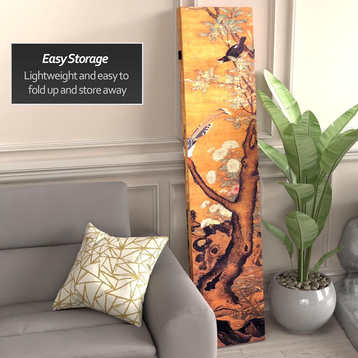 6' Tall Double Sided Chinese Landscapes Canvas Room Divider - Oriental Furniture: 3-Panel, Wood Composite